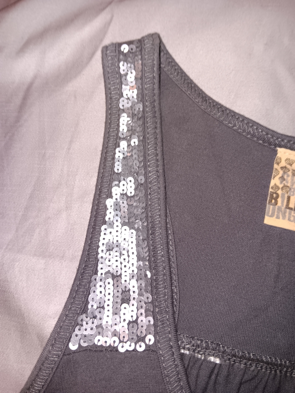Billabong Gray Tank Top with 'LOVE' Peace Graphic and Sequin Straps - Picture 3 of 4
